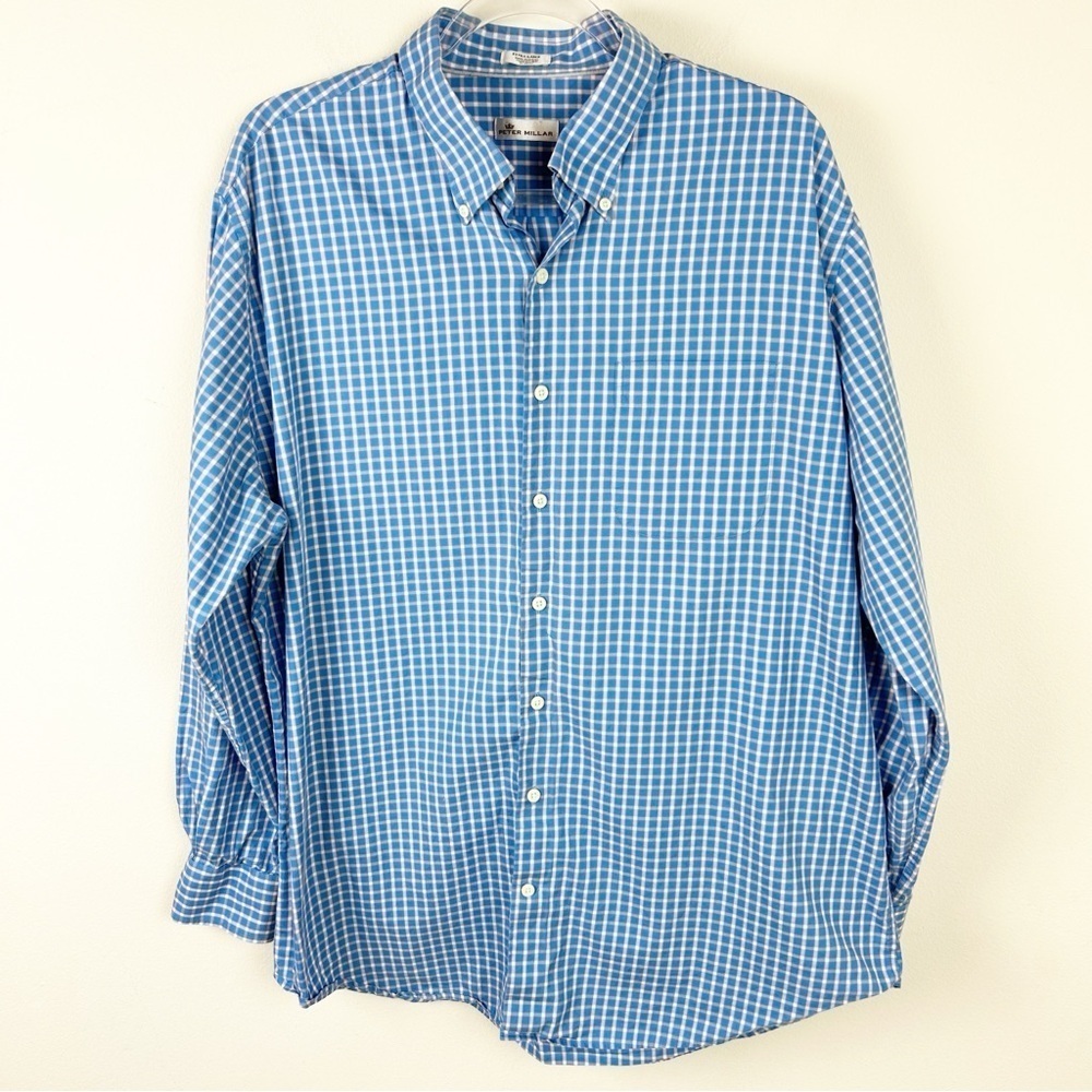 Peter Millar Crown Soft Cotton Gingham Button down long sleeve dress shirt XL